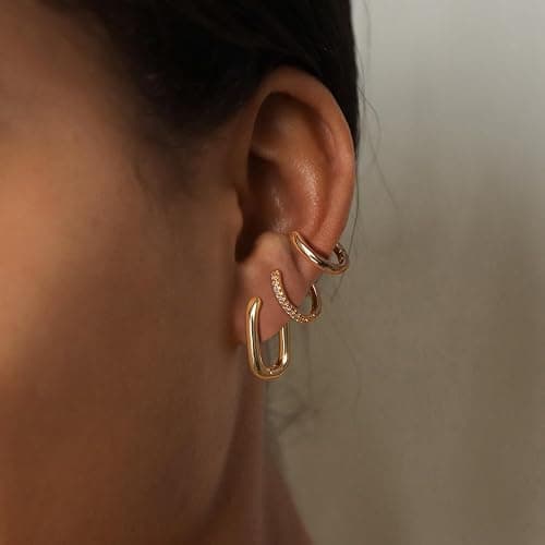 MIDEEO Gold/Sliver Chunky Hoop Earrings Set for Women, 14K Gold Plated Twisted Huggie Hoop Earring Hypoallergenic Thick Open Lightweight Chunky Hoop Earrings Jewelry for Gifts thumbnail 4