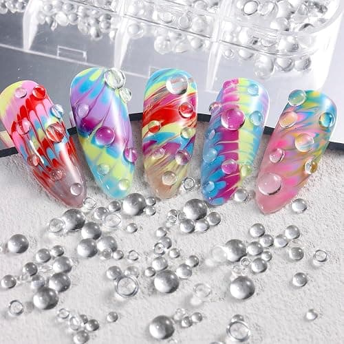 3D Mixed Sizes Clear Bubble Beads Nail Charms Jewelry, Transparent Semi-Circular Dewdrop Water Droplets Glass Bubble Balls Flatback Rhinestones Crystal Gems for Nails Supplies DIY Crafts Decorations thumbnail 3