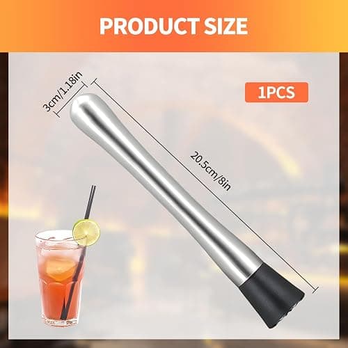 Muddler for Cocktails,8" Stainless Steel Cocktail Muddler for Lemonade, Lemon Smasher Bartender Accessories, Crushes Ice,Fruits & Herbs, Bartender Tool for Home,Bar Use,Lemonade stand supplies thumbnail 2