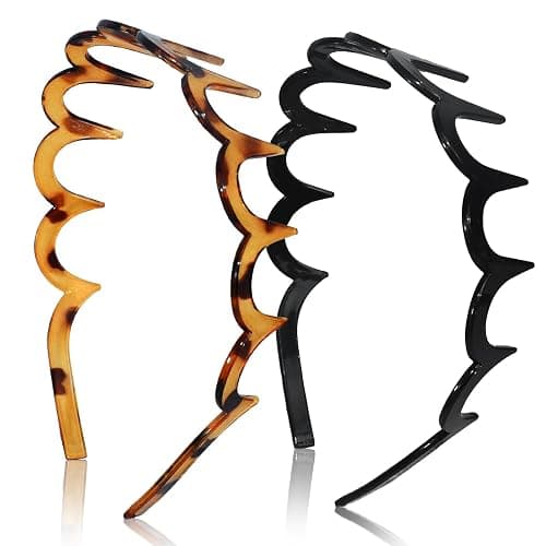 TOSEFES 2025 Zigzag Headbands for Women, 2-Pack U-Shaped Hair Comb Headbands, Non-Slip Slick-Back Hair Accessories, Black & Tortoise Recycled Plastic, Teeth Hairband for Everyday Styling & Workout - Image 1