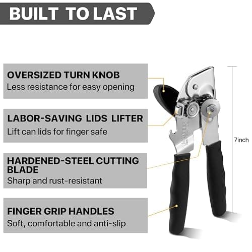 Can Opener Manual Heavy Duty, UHIYEE Hand Held Can Openers for Seniors with Comfort Grip Sharp Blade, Solid Steel Hand Manual Can Open with Magnet for Kitchen Camping, Black thumbnail 2