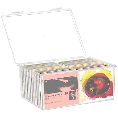 Stackable Clear Plastic CD Organizer,11.9"x 8.5"CD Storage Box, Clear CD Holder Case with Lids Store 40+ CDs, Storage Container Shelf Organizer Bin for DVDs,Video Games, Blu-ray, Books, Home, Office - Image 1