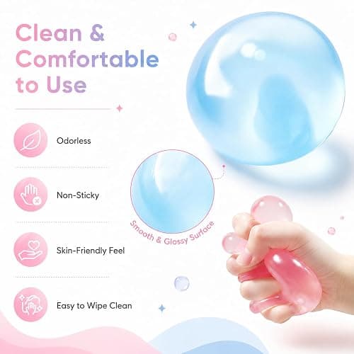 2 Pcs Coconut Oil Squishy Stress Balls, Non-Sticky Slow Rising Squeeze Ball, Shapeable Stress Relief Balls, Portable Desk Fidget Toys for Relaxation & Focus for Adults (Blue and Pink) thumbnail 3