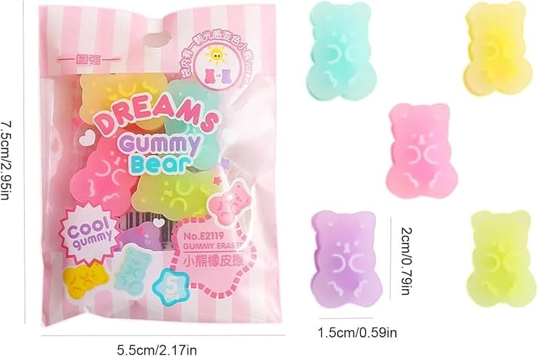 5PCS Cute Erasers - Colorful Gummy Bear Cabochons | Cartoon Bear Pencil Erasers | Animals | Interactive Eraser Pets | Stationery Supplies School Reward thumbnail 3
