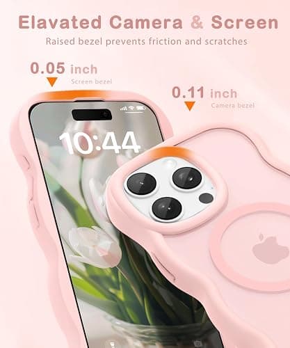 Amzfield for iPhone 15 Pro Case, Compatible with Magsafe Wavy Frame Magnetic Cute Magnetic Design Translucent Matte Hard Back Silicone Bumper Shockproof Phone Case for iPhone 15 Pro Women Girls, Pink thumbnail 4