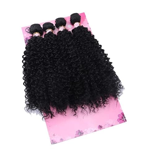 FRELYN Kinky Curly Hair Bundles Synthetic Hair Weave Bundles 18 18 20 20 Inches 4 Pieces/Pack Black Color Quick Weave Sew in Extension Very Soft thumbnail 4
