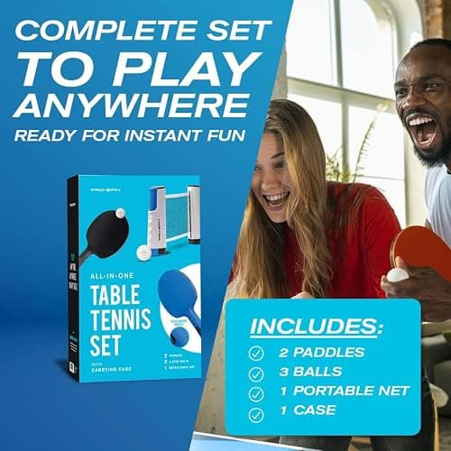 PRO SPIN All-in-One Portable Ping Pong Paddle Set | Table Tennis Set | Retractable Ping Pong Net (Up to 72" Wide) | 3-Star Balls | Storage Case | Game Table (2-Player Set, Ultra-Comfort Paddles) thumbnail 2