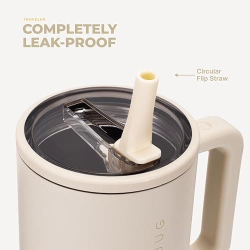 HydroJug Traveler 32oz, Insulated Tumbler with Handle & Straw, Cream thumbnail 5