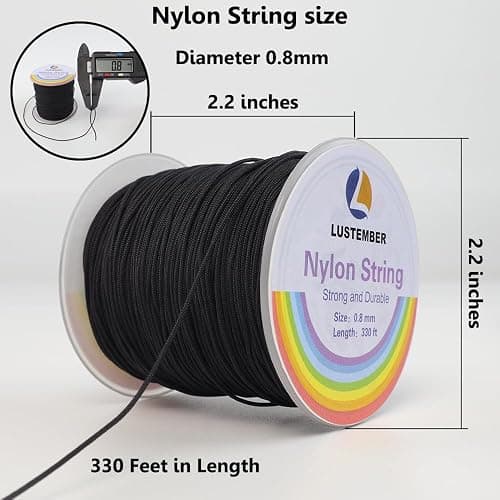 0.8mm Nylon String, Strong Bracelet String, Durable Nylon Cord for Jewelry Making, Bracelets, Beading, Necklaces, Rattail Braiding, Kumihimo, Wind Chimes, Blinds and Handicrafts - Black thumbnail 2