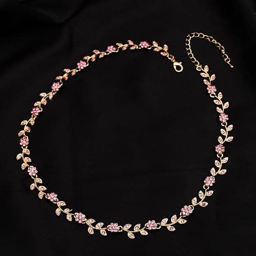Enrwin Austrian Crystal Rhinestone Choker Necklace Elegant Flower Leaf Chain Necklace Jewelry for Party Prom Costume Accessories for Women thumbnail 3