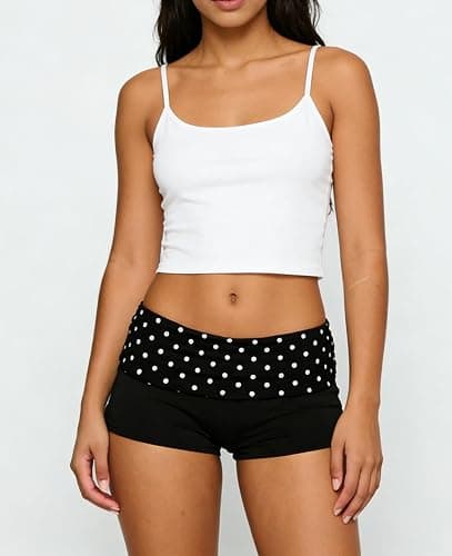KMBANGI Womens Fold Over Shorts Elastic Waist Y2k Lounge Shorts Foldover | Striped Cute Pajama Mini Micro Bottoms Booty Low Rise Short Leggings Yoga Pants Pj Sleepwear Casual Going Out Trendy thumbnail 3