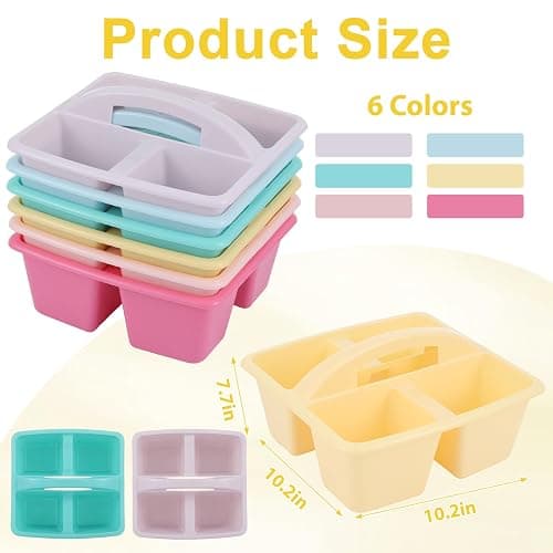 6 Pack Assorted Colors Classrooms Caddy 4 Compartment Classroom Caddy Compartment Caddies Set Table Caddies Classrooms with Handle for Classroom Organization Table Desk Office Supplies(Pink Purple) thumbnail 3