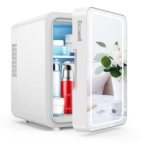 ECOWELL Skin Care Fridge for Cosmetic, Mini Skincare Fridge with LED Mirror | 4L Capacity/6 Can, Cooler & Warmer, Portable & Quiet, Dual-Power, for Makeup Cosmetic Beauty - Image 1