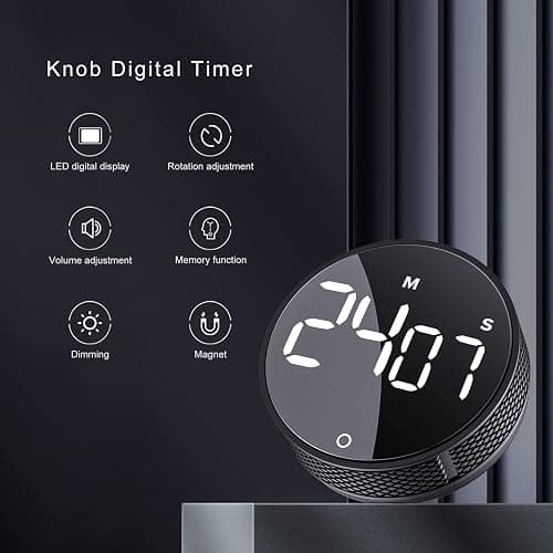 AVINIA Digital Kitchen Timers, Visual timers Large LED Display Magnetic Countdown Countup Timer for Classroom Cooking Fitness Baking Studying Teaching, Easy for Kids and Seniors Black thumbnail 2