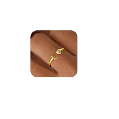 C-leen Christmas Gifts for Grandkids Teens Girls - 18K Gold Plated Adjustable Initial Rings for Women Girls Dainty Gold Rings Christmas Gifts for Women Teen Girl Trendy Stuff - Image 1