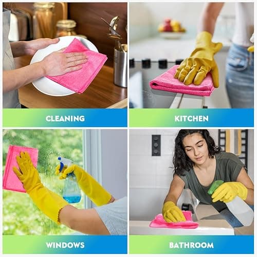 HOMEXCEL Pink Microfiber Cleaning Cloth 12 Pack, 12.5 x 12.5 inch Microfiber Towels for Cars, Ultra Absorbent Car Washing Cloth, Lint Free Streak Free Cleaning Rags for Car, Kitchen, and Window thumbnail 7
