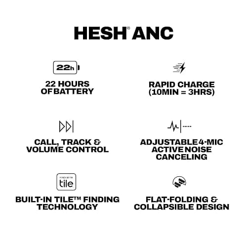 Skullcandy Hesh ANC Wireless Over-Ear Bluetooth Headphones with Extra USB-C Charging Cable, Active Noise Canceling, 22 Hrs Battery, Foldable Lightweight Design, Microphone iPhone Android - True Black thumbnail 10