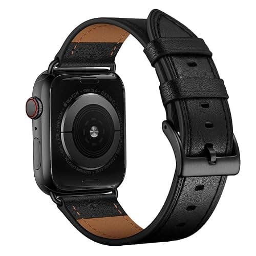 OUHENG Leather Bands Compatible with Apple Watch Band 49mm/46mm/45mm/44mm/42mm, Genuine Leather Strap Compatible with iWatch Ultra 3/2/1 & Series 11/10/9/8/7/6/5/4/3/2/1 & SE3 SE2 SE, Black/Black thumbnail 2