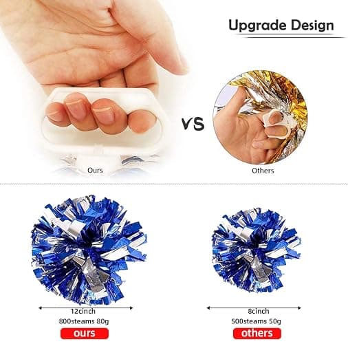 PUZINE 2pack/4pack 13" Cheerleading Metallic Foil & Plastic Ring Pom Poms Cheerleading Poms 100g thumbnail 2