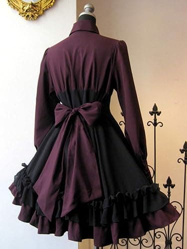 ZZEQYG Schwarzes Gothic-Kleid für Damen und Mädchen, lange Ärmel, Polyester, Rüschenkleid mit Schleifen thumbnail 3
