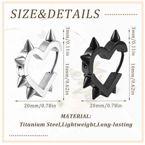 RAMGLYO 4 Stück Gothic Earrings, Heart-shaped Punk Rock Style Y2K Studs, Delicate Jewelry Gifts for Women and Girls (Schwarz + Silber) thumbnail 2