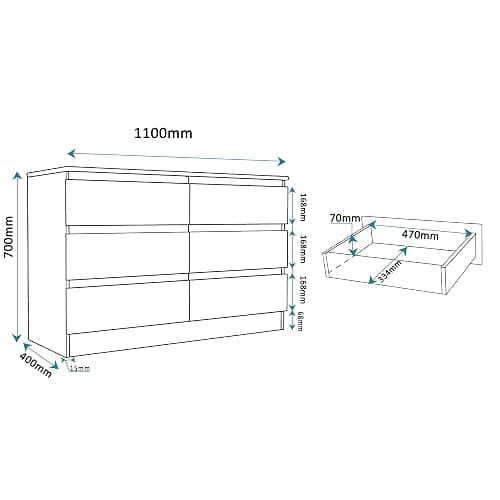 Nera High Gloss 6 Drawer Chest of Drawers Wood, Dresser Drawers for Bedroom Furniture Storage Unit Drawers for Clothes (White Gloss (Matt White)) thumbnail 3