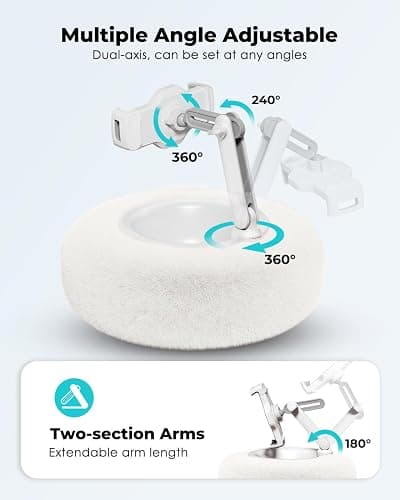 Viozon Tablet Stand Pillow, Compatible with 4.7"-13" Phone/Tablet, iPad, iPhone, Samsung, Google, Kindle, 360°Adjustable Phone Holder for Bed with Soft Plush Fabric, and Detachable Bowl, White thumbnail 4