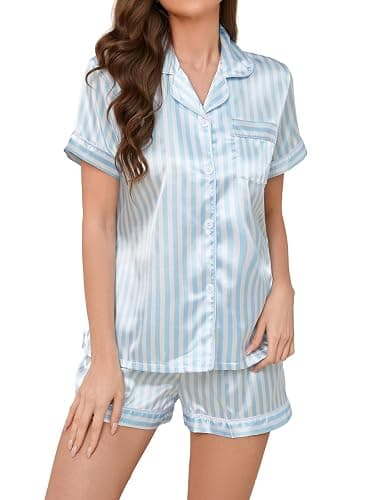 DingCo Women's Silk Pajamas - Button Up Satin PJs with Notch Collar - 2 Piece Satin Pajamas Set - Image 1