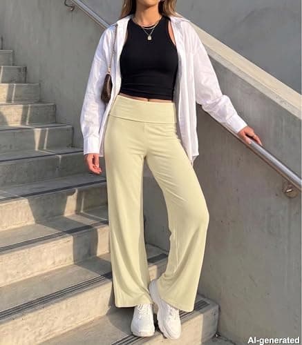 ONLYSTORY Y2K Fold Over Pants Low Rise Yoga Pants Casual Lounge Sweatpants | Low Rise Foldover Flared Pants Wide Leg Stretchy Sweatpants Joggers Sleepwear Pajamas Bottoms Casual Y2K Going Out Clothes thumbnail 2