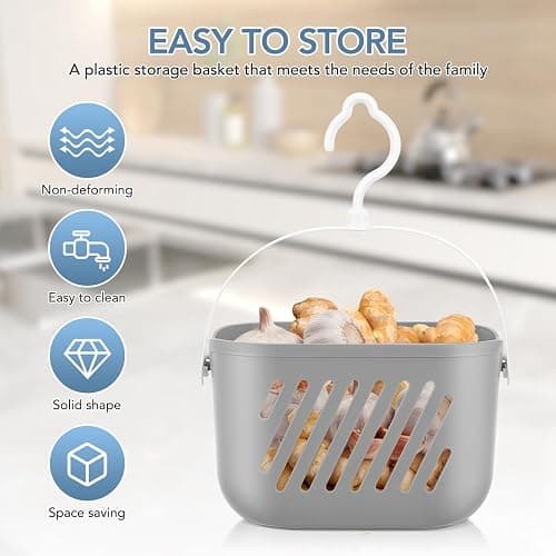 Angoily Hanging Shower Caddy Plastic Hanging Shower Caddy Basket Portable Kitchen Organizer Storage Basket with Hook for Home Grey thumbnail 5