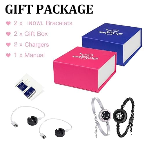 INOWL Long Distance Touch Bracelets, Vibration & Light up for Love Couples Bracelets,Send SOS SMS,Relationship Bracelets thumbnail 4