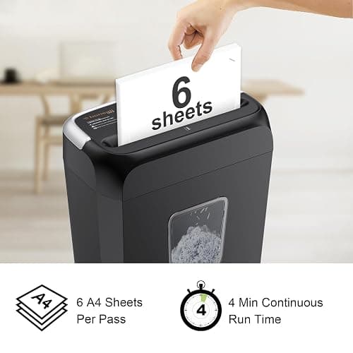 Bonsaii 6-Sheet Cross Cut Paper Shredder for Home, 3.4 Gal Bin | P-4 Security Level, Shreds Credit Cards, Staples & Paper Clips, with Portable Handle, Small Shredder for Home Office，C237-B thumbnail 2