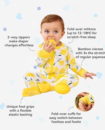 babee Reshinee Bamboo Viscose Convertible Baby Footies Pajamas, footies for babies, Zipper Pajamas Baby Girls 0-24M thumbnail 4