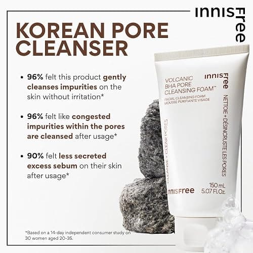 innisfree Volcanic BHA Pore Cleansing Foam, Korean Face Wash with Salicylic Acid, Oil Control, Deep Clean, Pore Care, Sulfate-Free Formula thumbnail 5