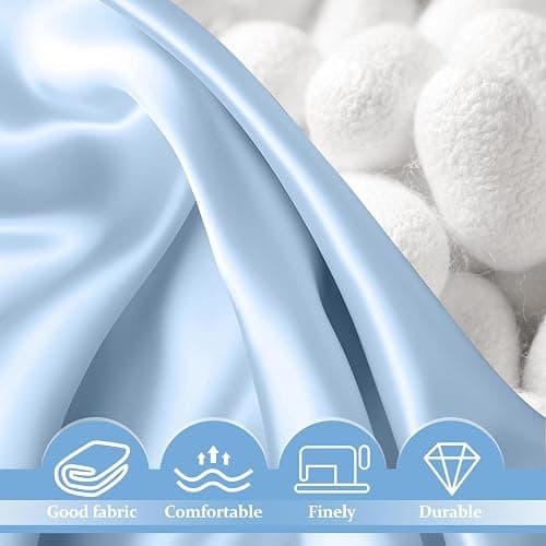 2 Pack 100% Pure Silk Pillowcase for Hair and Skin, Both Sides Mulberry Silk Pillowcases with Hidden Zipper, Cooling Pillowcase 19 Momme, 600 Thread Silk Pillow Cases Standard Size, Light Blue thumbnail 4