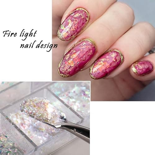 Holographic Iridescent Nail Art Nail Glitter KALEFUL Powder Aurora Foil Sequins Flakes Paillettes Designs Manicure Nail Decorations - 12 Grids thumbnail 4