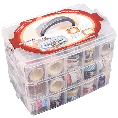 JforSJizT Washi Tape Box Organizer Storage,Divider Closet Container,3 Layers Detachable with 30 Adjustable Compartments, Masking Tape Desktop Tape DIY Sticker Roll Tape Cutter Holder Storage - Image 1