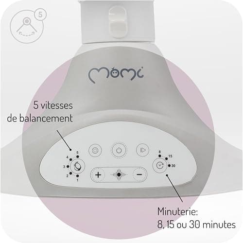 MoMi KENANI Transat balancelle jusqu’à 9 kg, pliable, télécommande et Bluetooth pour smartphone, alimentation piles et secteur, harnais de sécurité 5 points, pare-soleil, moustiquaire thumbnail 5