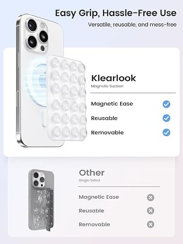 Klearlook Magnetic Suction Phone Mount for MagSafe Case, Removable Sticky Phone Grip Holder for Hands-Free Makeup/Selfie/Live Streaming/Vlog for TikTok & Instagram Influencer/Creator, Transparent thumbnail 3