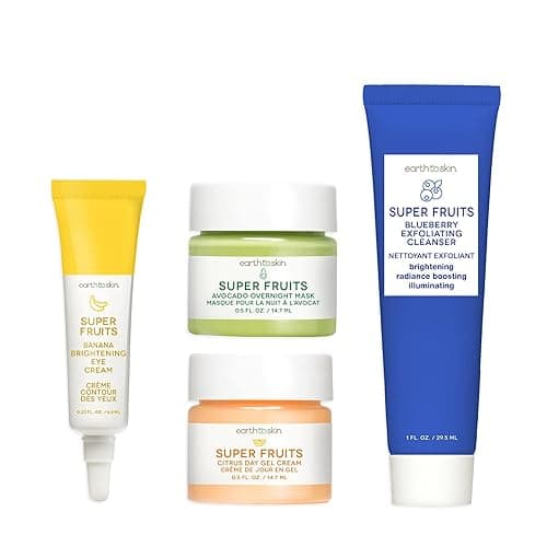 Earth To Skin Super Fruits Starter Set: Blueberry Exfoliating Cleanser (1.0 Fl Oz), Citrus Day Gel Cream (0.5 Fl Oz), Avocado Overnight Mask (0.5 Fl Oz), and Banana Brightening Eye Cream (0.23 Fl Oz) - Image 1