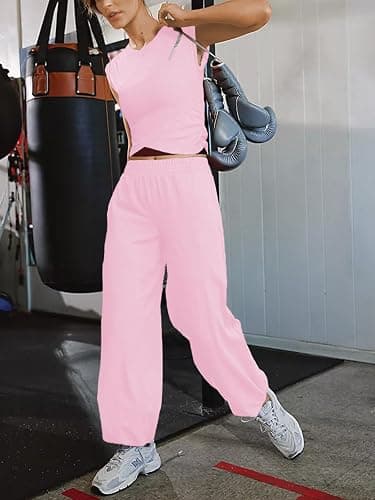 Outfeel Women 2 Piece Outfit Set Loungewear Cropped Tops and Jogger Sweatpant Matching Set Coordinated Sweatsuit with Pockets thumbnail 4