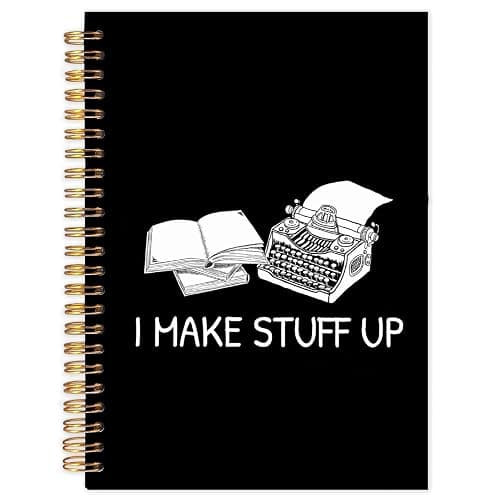 Yhtrg Funny Writer Spiral Notebooks, Gifts for Writers Journal Notebook, Authors Gifts Journals for Writing, I Make Stuff Up Humorous Typist Novelist Notebook for Note Taking, 5.5x8.3 Inch - Image 1