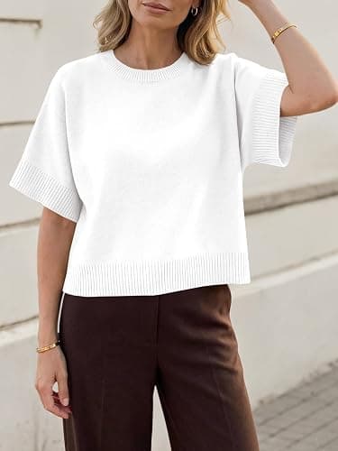 Saodimallsu Womens Short Sleeve Sweaters Crew Neck Lightweight Casual Loose Fit Summer Knit Pullover Tops thumbnail 3