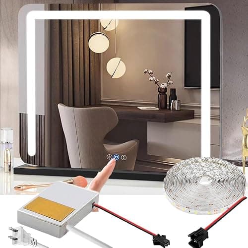 FOFMITI LED Vanity Lights for Mirror Stick on with LED Strip, 6.56ft 3000K 6500K Brightness Adjustable Touch Control Vanity Mirror Lights for Makeup Dressing Room Bathroom - Image 1