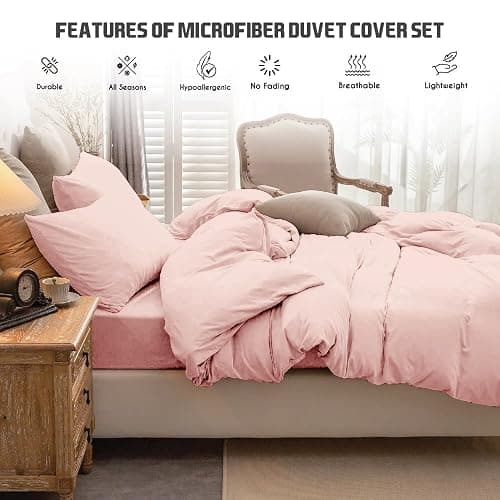Ev Dekor® DVS729 Duvet Cover Sets Single Blush | Pink - Soft Microfibre Polyester Duvet Cover with Pillow cases - Bedding Quilt Cover Set thumbnail 5