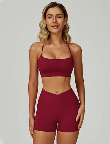 QBGJTD Women Two Piece Workout Sets Support Ruched Cross Back Sports Bras Matching Booty Lifting Shorts Gym Yoga Outfits thumbnail 3