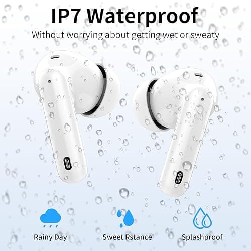 Wireless Earbuds, Bluetooth Headphones 5.4 HiFi Stereo, Wireless Earphones with ENC Noise Cancelling Mic, IP7 Waterproof in Ear Headphones, LED Digital Display Ear Buds, Touch Control, White thumbnail 7