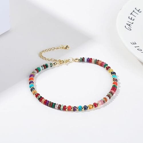 Wremily Natural Stone Beaded Anklets Bracelets for Women Handmade Beaded Anklet Bracelet Waterproof Boho Beads Ankle Bracelet Adjustable Summer Jewelry thumbnail 5