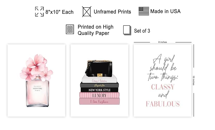 Poster Master 3-Piece Fashion Poster - Classy And Fabulous Print - Perfume Art - Luxury Designer Art - Gift for Him, Her & Fashionista - Glam Decor for Living Room or Office - 8x10 UNFRAMED Wall Art thumbnail 2