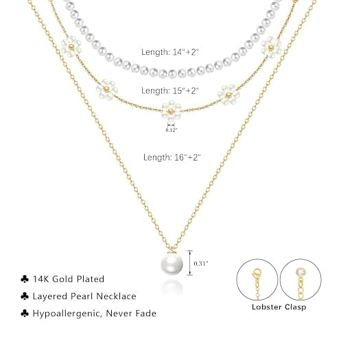 LULII Pearl Necklaces for Women 14K Gold Plated Dainty Layered Single Pearl Necklace Simple Daisy Pearls Choker Cute Gold Necklace Stack Jewelry Sets for Women Trendy Gifts thumbnail 5